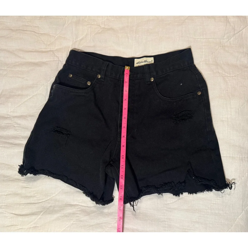 Eddie Bauer Black Distressed High Waisted Denim Shorts Frayed Hem Womens Size 8 - Picture 5 of 10